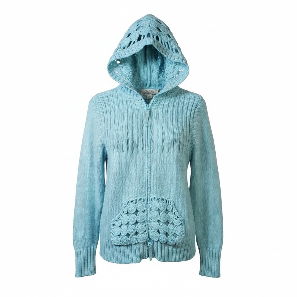 Cabelas Coastal Grand Daughter Hoodie Full Zip Knit Boho Cottage L Feminine